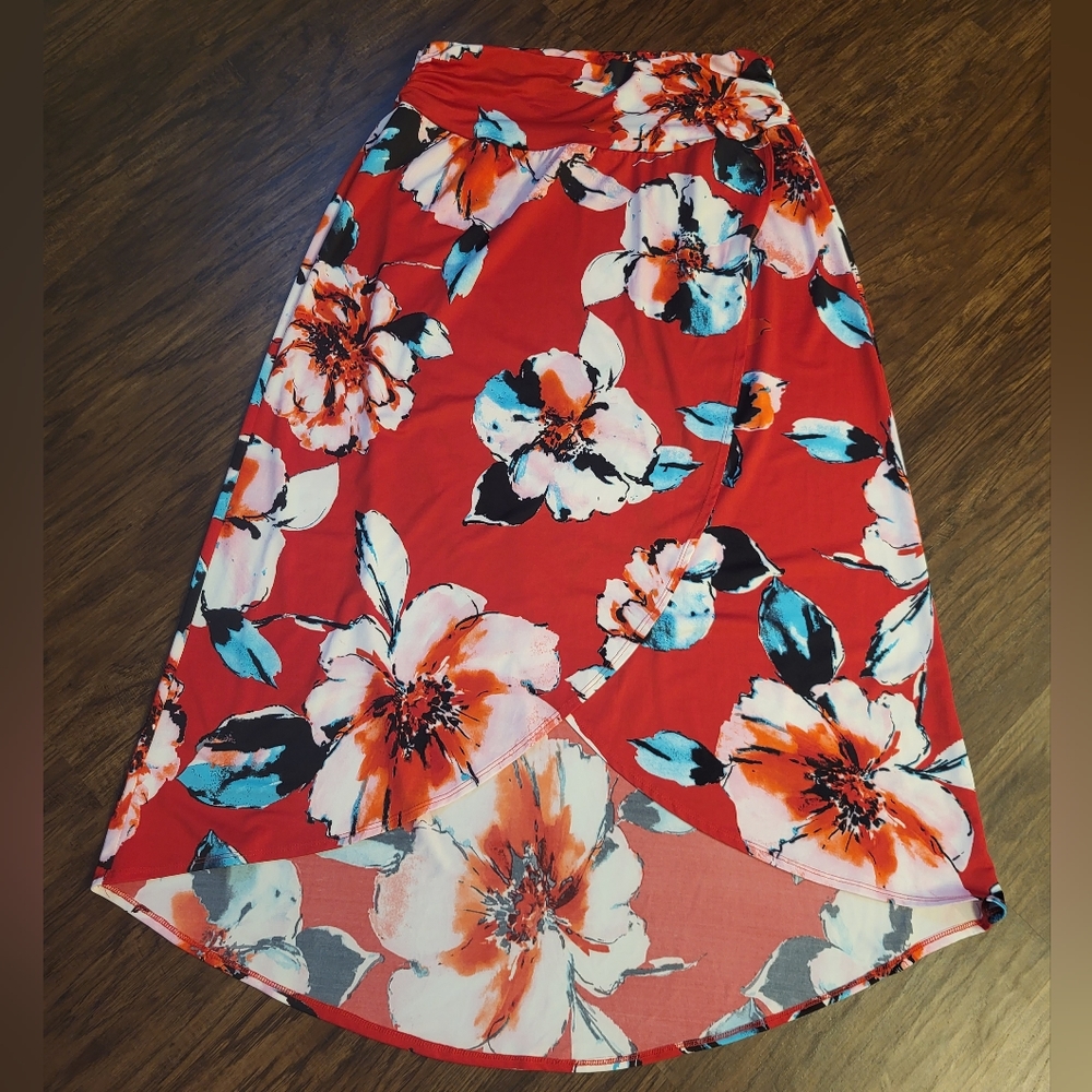 Apt 9 women's hi-low red floral skirt size XL Tomato Girl Romantic